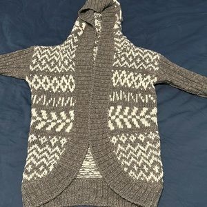 Aeropostale, small, hooded cardigan, gray and white pattern